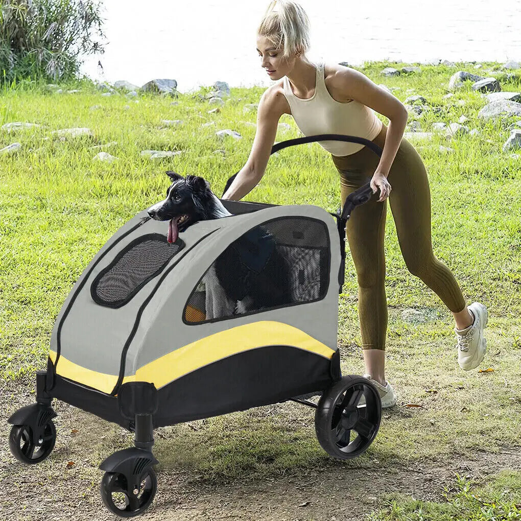 Dog Stroller Ultra-large 4 Wheels Pet Jogger Wagon Foldable