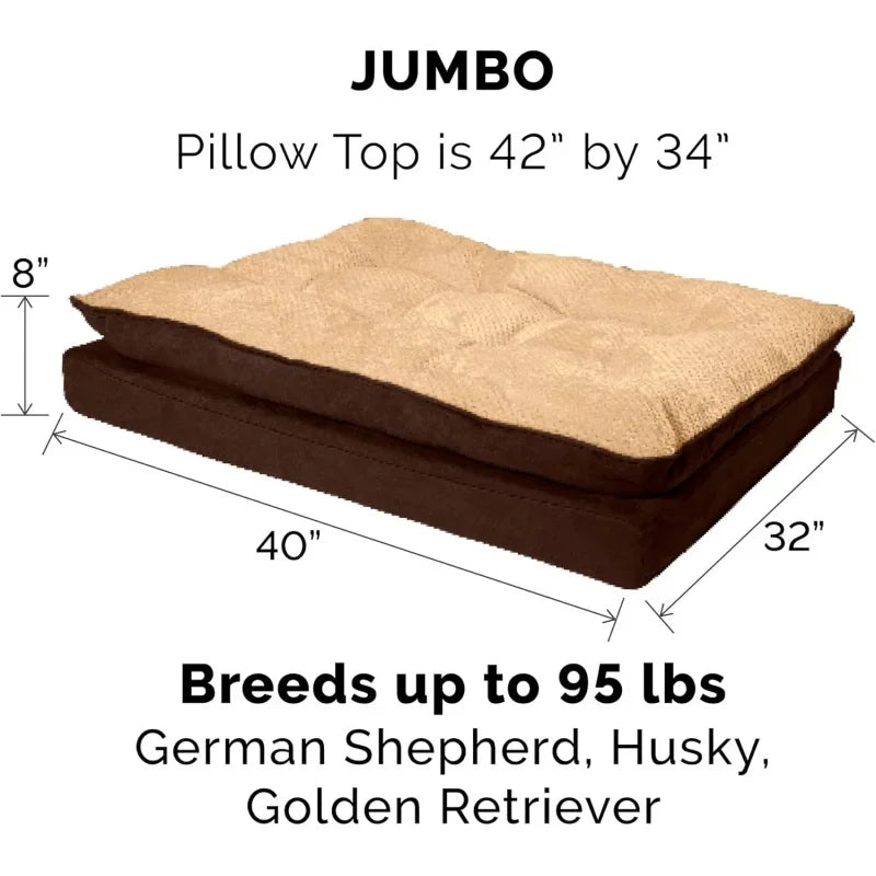 Orthopedic Dog Bed for Large Dogs w/ Pillow Cushion Top & Removable Washable Cover, For Dogs Up to 95 lbs - Minky Plush & Suede