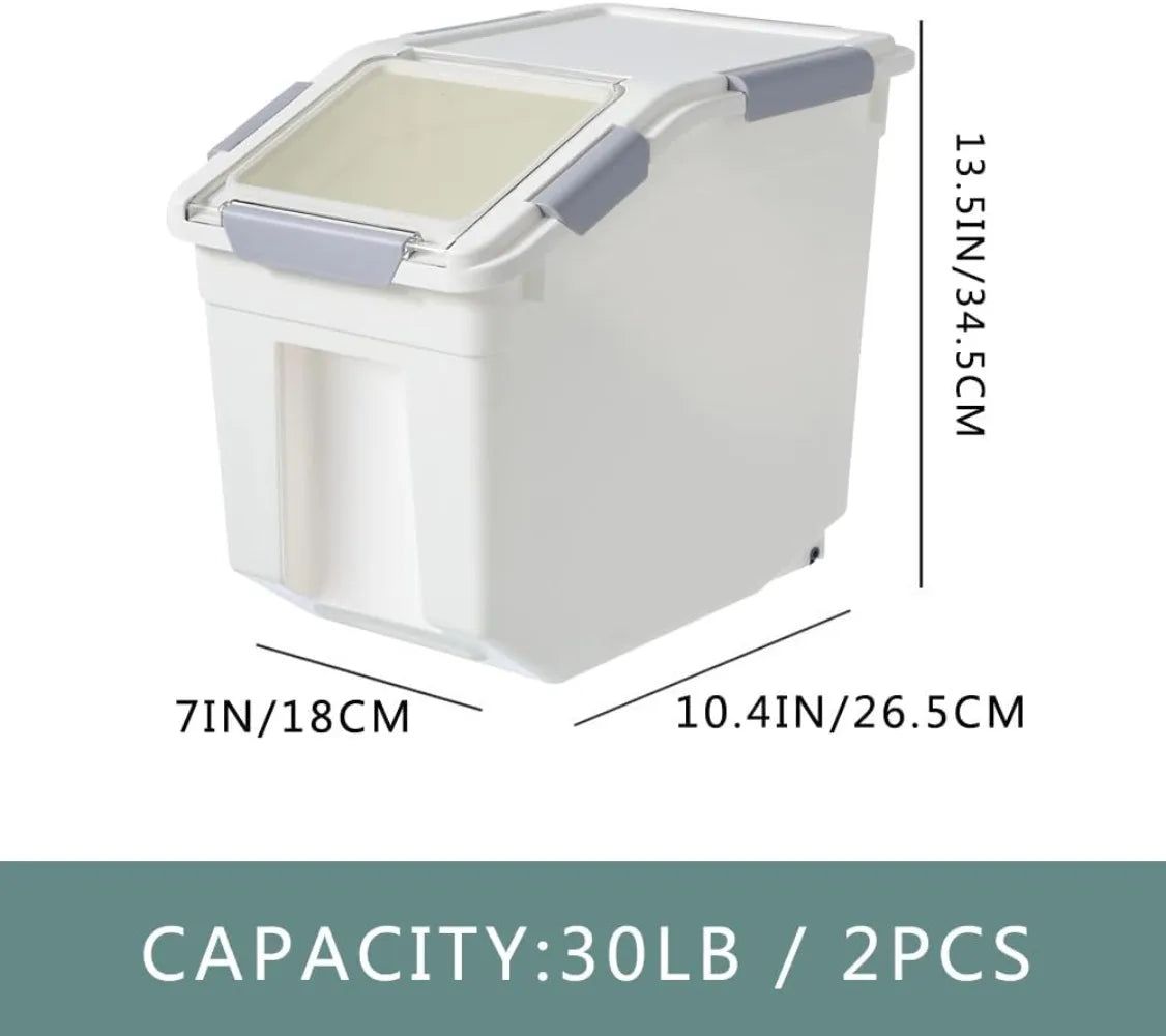 30Lbs 2 Pack Food Storage Container with Scoop Airtight with Wheels