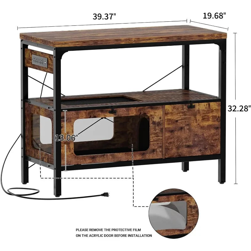 40 Gallon Tank Stand with Power Outlet & LED Light, Aquarium Stand with Reptile Tank