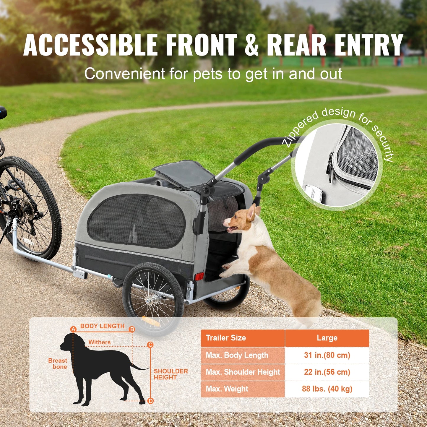 88 lbs 2-in-1 Pet Stroller Cart Dog Bike Trailer with Wheels