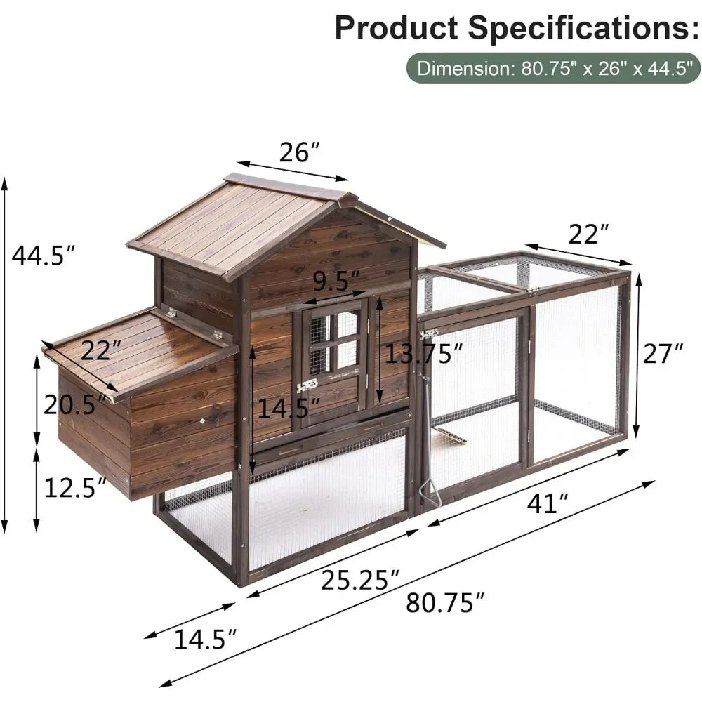 Chicken Coop 80'' Outdoor for Chickens