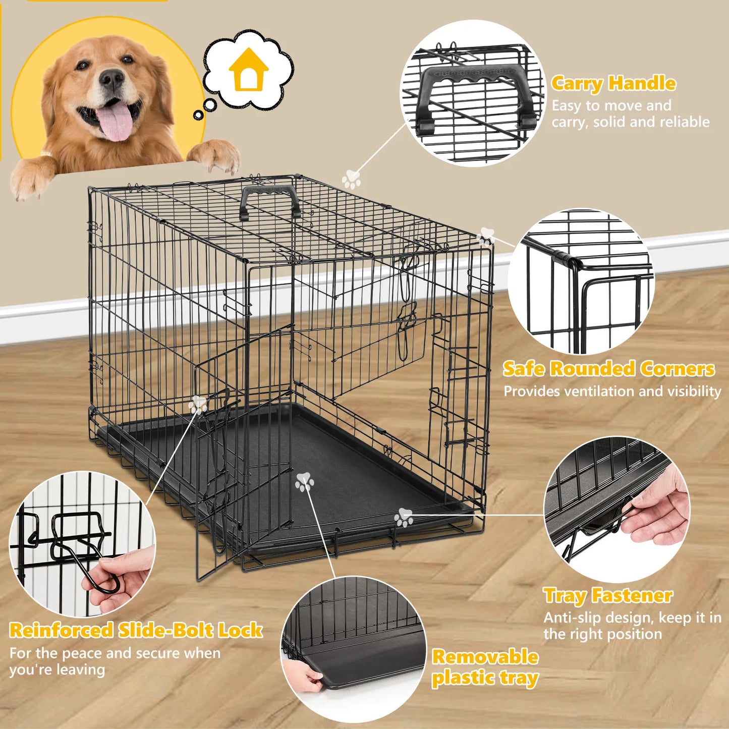 48 Inch Double Door Folding Metal Wire Dog Kennel