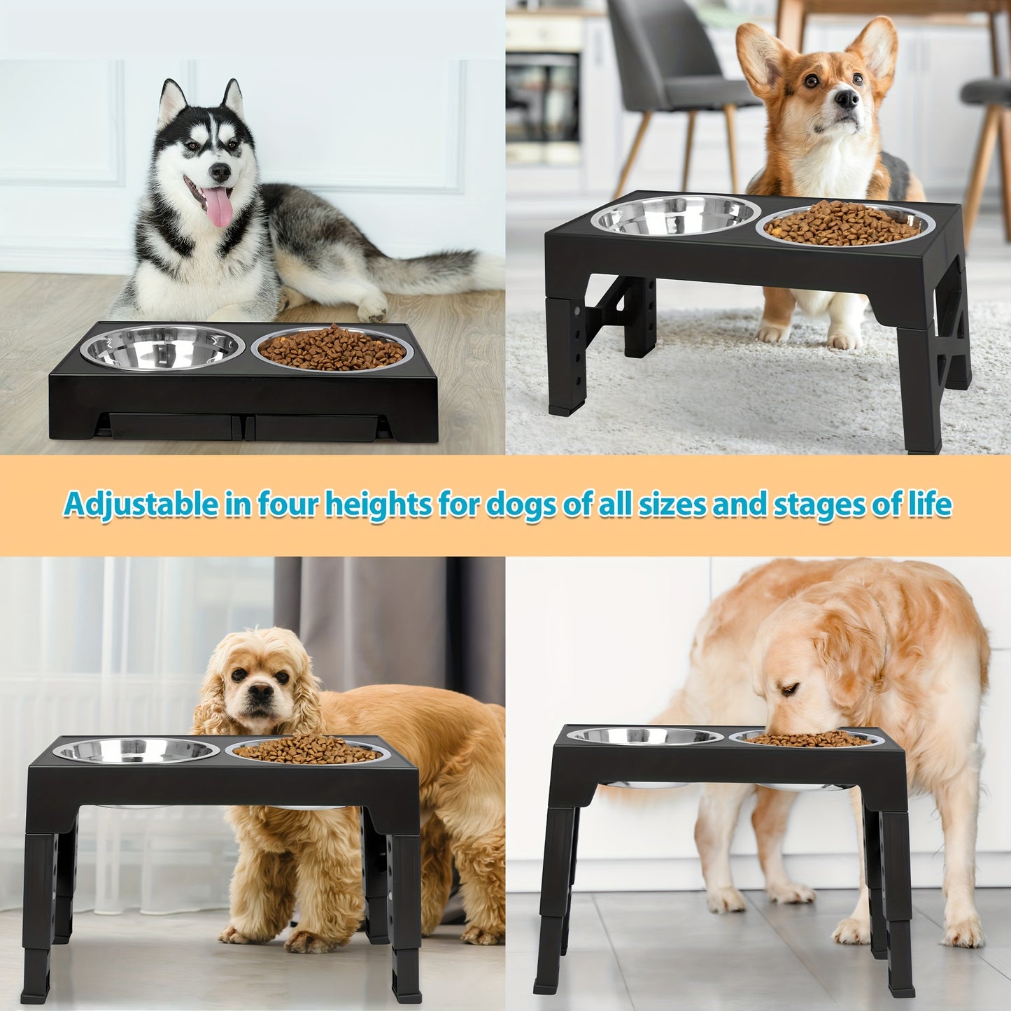 Elevated Dog Bowls with 2 Food Bowls