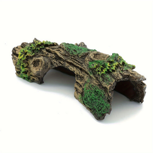 Resin Hollow Tree Stump Cave Ornament for Fish Tank, Reptile Hideaway Habitat Decor