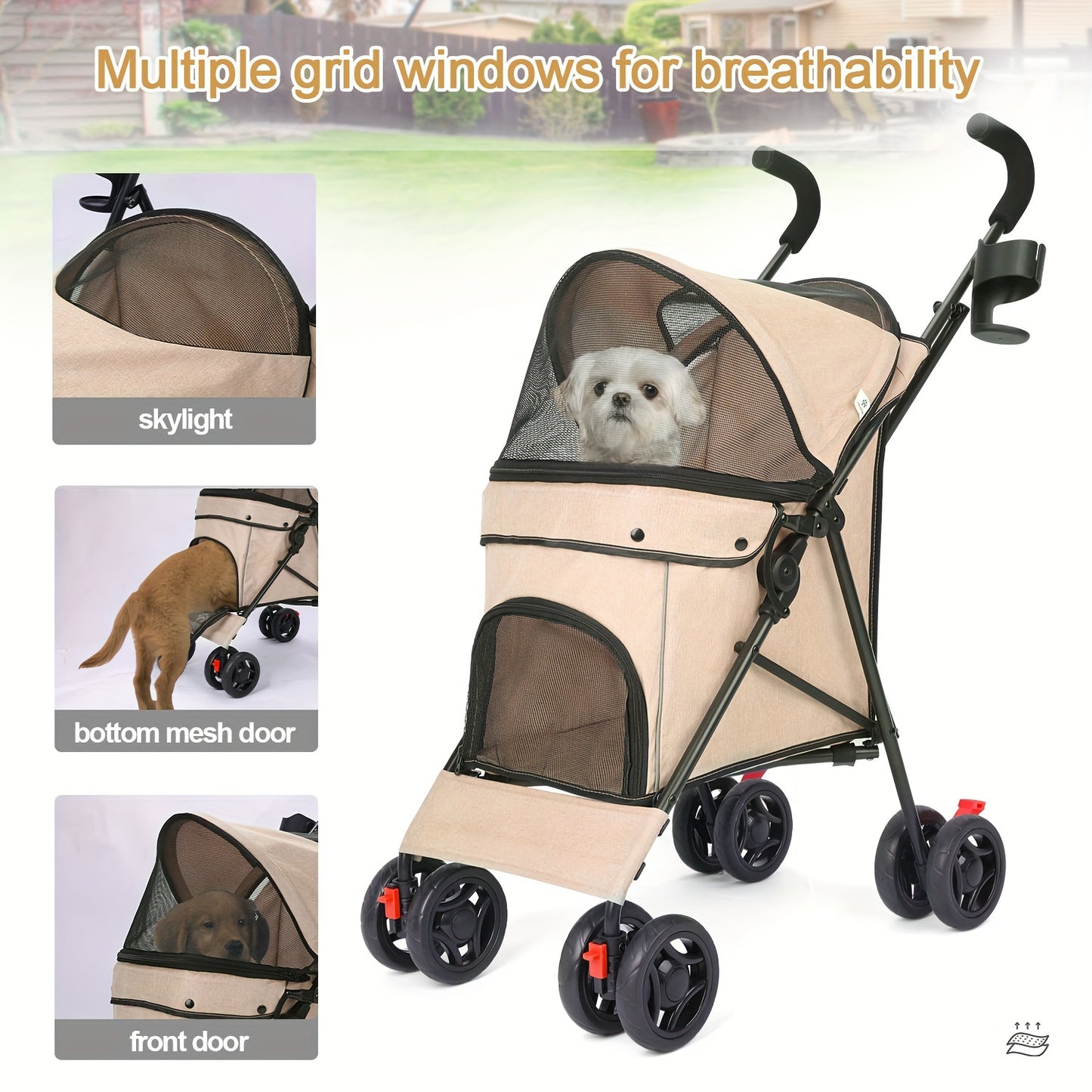 Folding Dog Stroller For Small Medium Dogs Cats