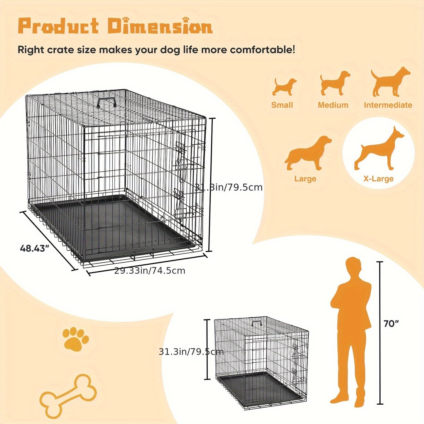 Dog Crate, 48 Inch Extra Large Wire Kennel with Divider Panel, Folding Portable